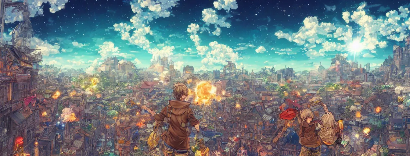 Image similar to a sky full of meteors midday. hyperrealistic anime background illustration by kim jung gi, colorful, extremely detailed intricate linework, smooth, super sharp focus, bright colors, high contrast, matte, octopath traveler, unreal engine 5 highly rendered, global illumination, radiant light