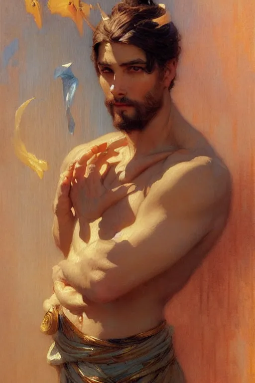 Image similar to attractive male, taoism, painting by gaston bussiere, greg rutkowski, j. c. leyendecker, artgerm