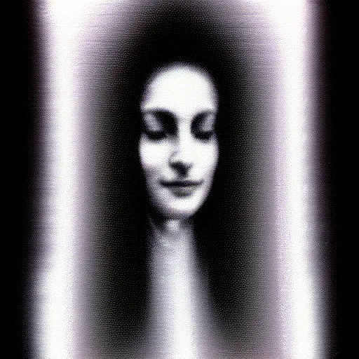 Image similar to vhs static overlay of marian apparition, vhs, 1 9 9 0, highly realistic, highly detailed, vhs noise static, black and white, vhs glitch