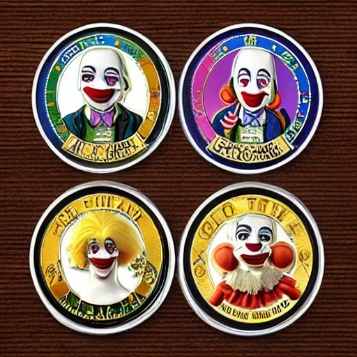 Image similar to The money of clowns coins, photo realistic, highly-detailed, award-winning