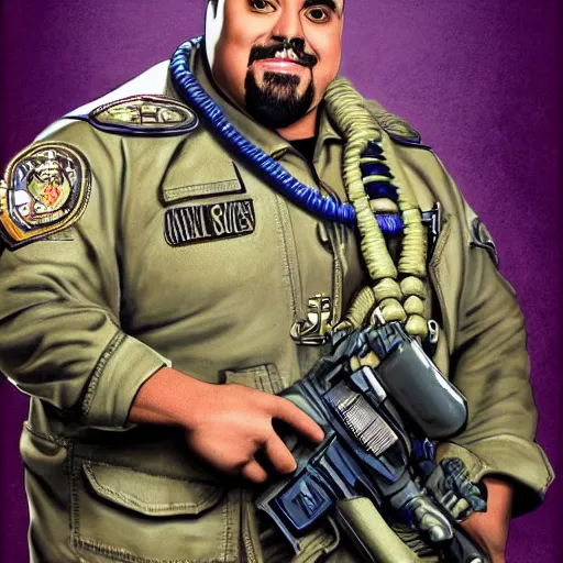 Image similar to Gabriel Iglesias as a navy SEAL, high resolution fantasy concept art, intricate details, soft lighting