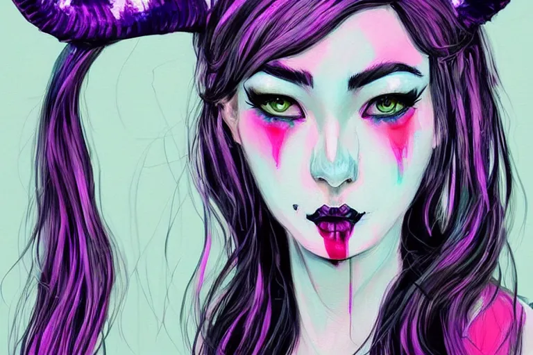 Image similar to a painting of a woman with horns on her head, digital art by harumi hironaka, cgsociety, fantasy art, art on instagram, digital illustration, anime aesthetic