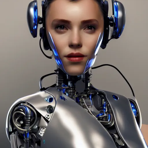 Image similar to a beautiful woman wearing robot suit with wires and light, highly detailed, photorealistic, artstation, smooth