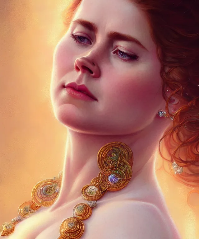 Prompt: a meditating Amy Adams with beads and crystals, portrait, intricate, elegant, highly detailed, digital painting, artstation, concept art, smooth, sharp focus, illustration, art by artgerm and greg rutkowski and alphonse mucha