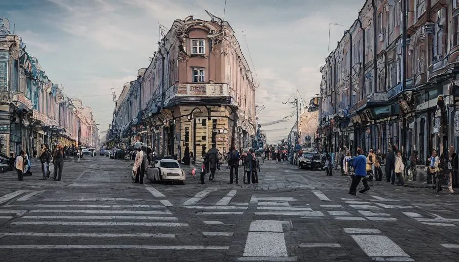 Prompt: moonwalker photo, lunar busy street, city street on the moon, st. petersburg, a detailed photo of a future norilsk street base, sci fi, street moon landscape, 8 k