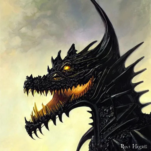 Image similar to Portrait of a terrible black dragon by Ralph Horsley