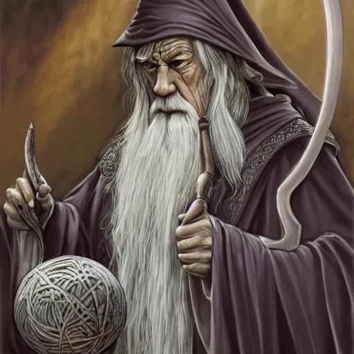 Prompt: Gandalf pondering his palantir by Todd Lockwood