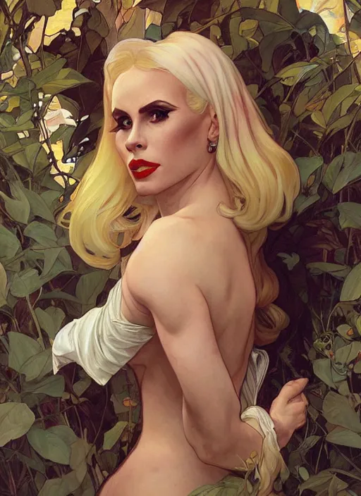 Image similar to katya, drag queen, painting by artgerm and greg rutkowski and alphonse mucha