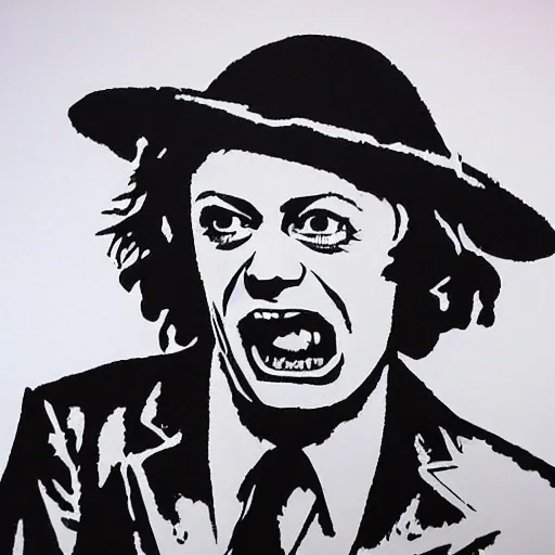 Image similar to angus young drawn by banksy