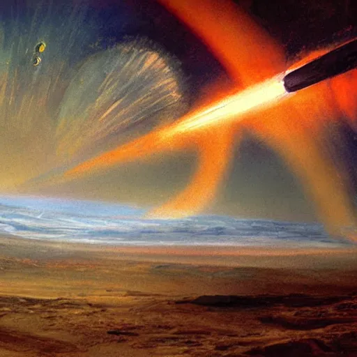 Prompt: painting turner rocket launch on mars concept art atmospheric