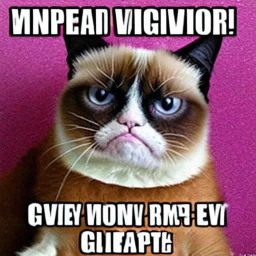 Prompt: Grumpy Cat is Grumpy No More, Glorious Victory, Supreme Satisfaction