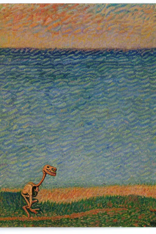 Image similar to a dinosaur skeleton by an ocean beach, soft edges, medium saturation, high contrast, gustave loiseau