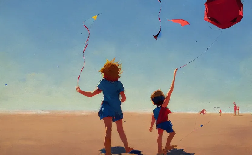 Image similar to child flying a kite at the beach by atey ghailan and garmash, michael