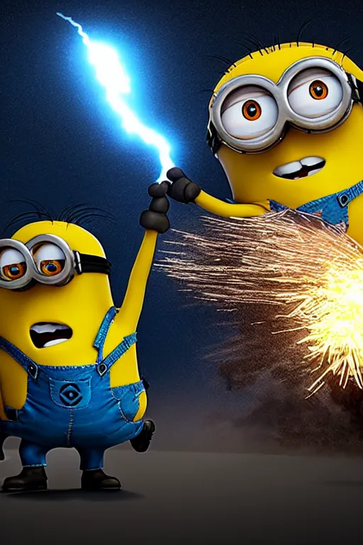 Prompt: minion trying to explode a bomb, realistic, dramatic lightening, cinematic