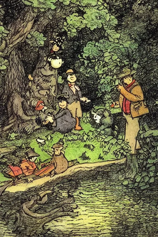 Prompt: “the wind in the willows, storybook illustration, by sir John tenniel, by herge, by e.h. Shepard”