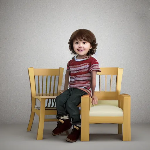 Image similar to Small kid, sitting on a chair in backrooms, high detailed, realistic photo