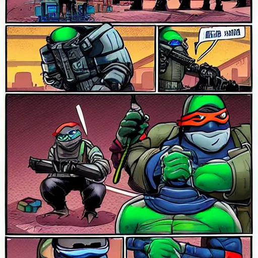Prompt: cyberpunk teenage mutant ninja turtles in a cyberpunk city