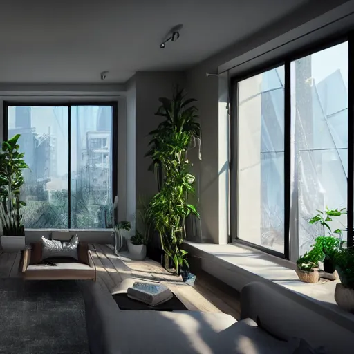 Prompt: photo environment, very cool penthouse apartment interior lots of plants : 8 k rtx hdr volume light concept studio matte painting environment digital illustration style, artstation artur tarnowski, mihai muscan, marcin tomalak, marta leydy, marcin stepien, charlotte hughes, zuzanna dabrowa