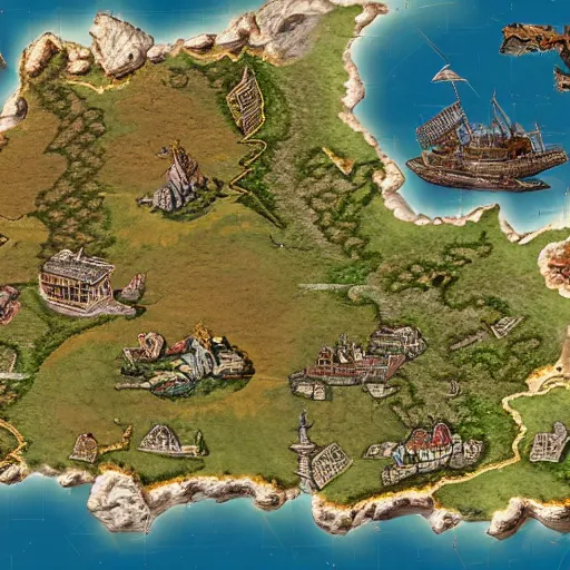 Image similar to highly detailed, satellite image, game map, casual game, anno 1602, landscape