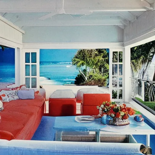 Prompt: a beach house villa in 1 9 7 4 color