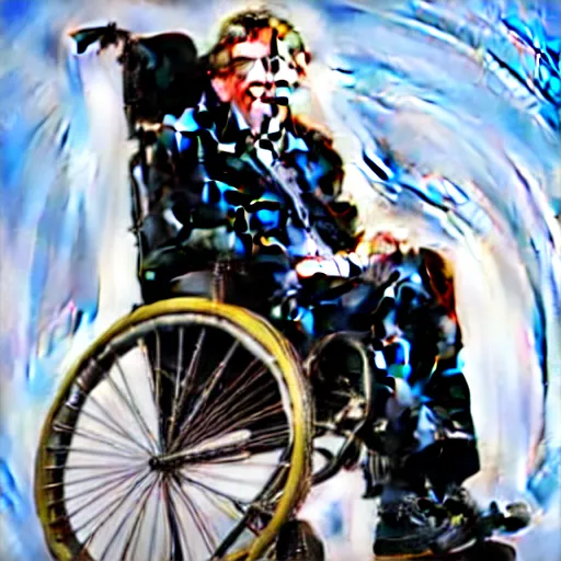 Image similar to steven hawking on a flying wheelchair