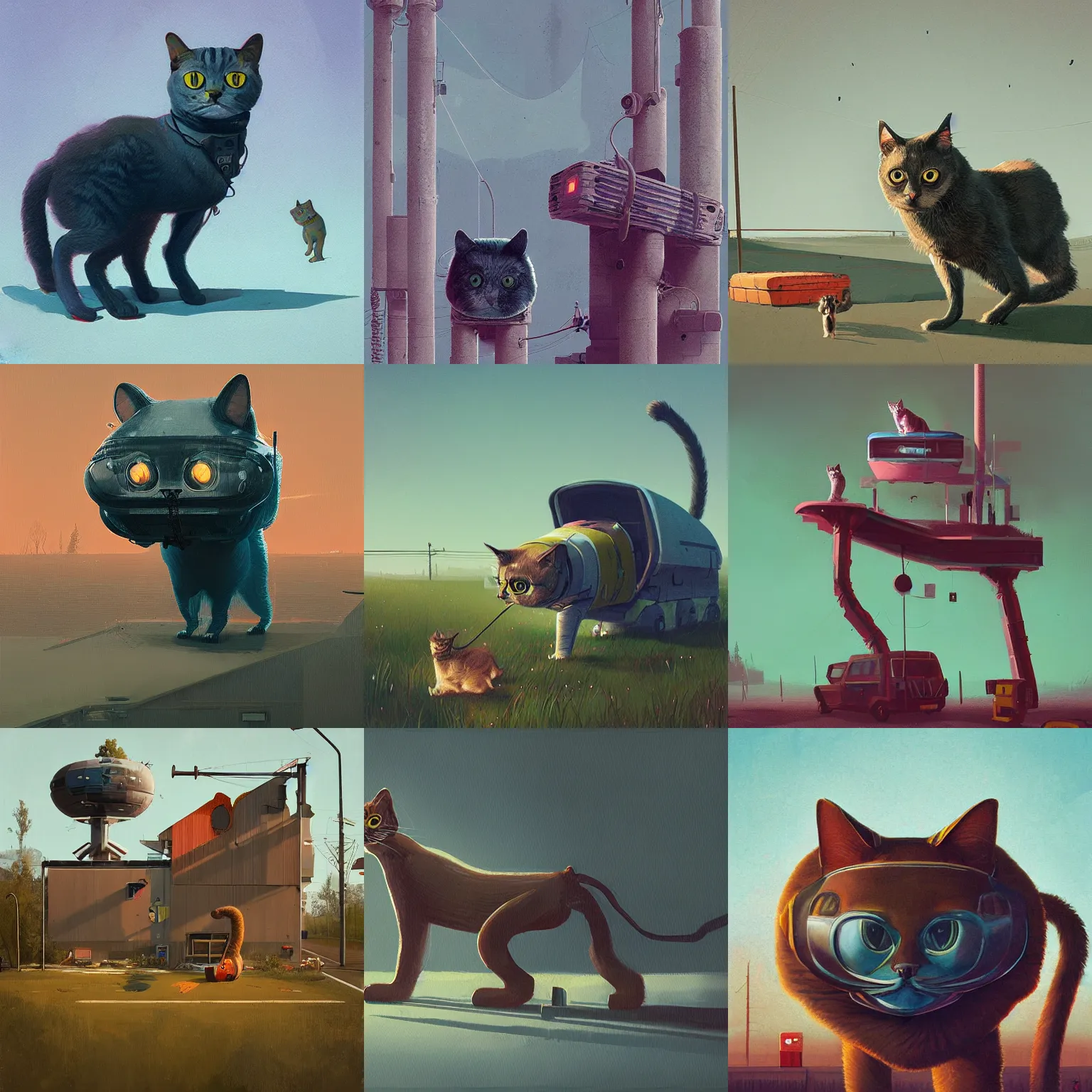 Prompt: stalenhag cat by simon cute