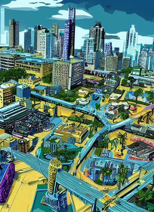 Prompt: highly detailed city gta vice city art,, fantasy art by stephen bliss