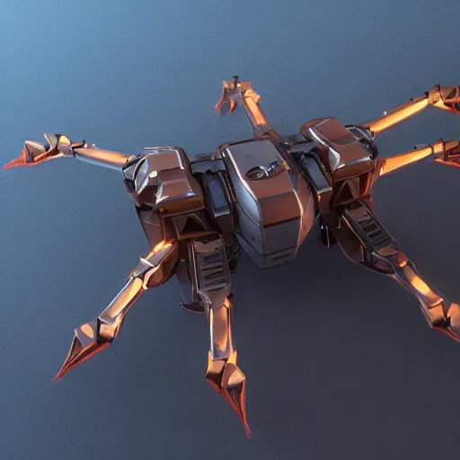 Image similar to hard surface, robotic platform, based on realistic low poly convex shape, 6 claws, symmetric, unreal engine