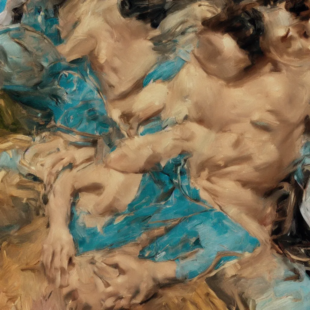 Image similar to high quality high detail painting by lucian freud, jenny savile, john singer sargent, turquoise, hd