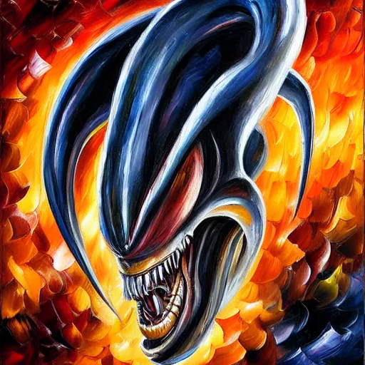 Image similar to portrait painting of a Xenomorph, by Leonid Afremov