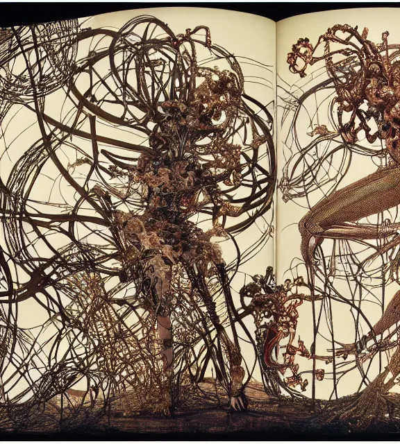 Image similar to still frame from Prometheus, biomechanical gaia sowing in blossoming mycelium gardens by Neri Oxman and alexander mcqueen, metal couture haute couture editorial by giger by utagawa kuniyoshi