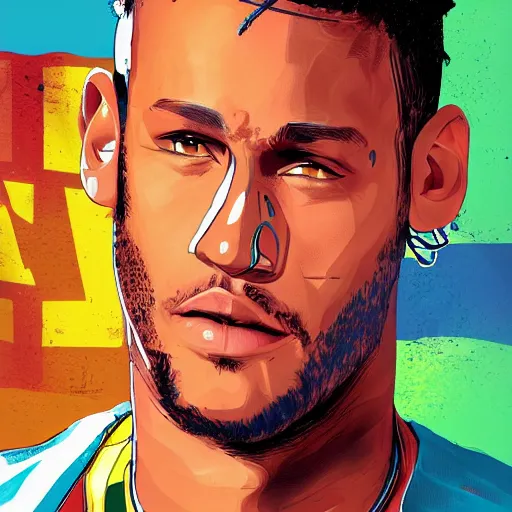 Prompt: Neymar in GTA San Andreas , cover art by Stephen Bliss, artstation, no text