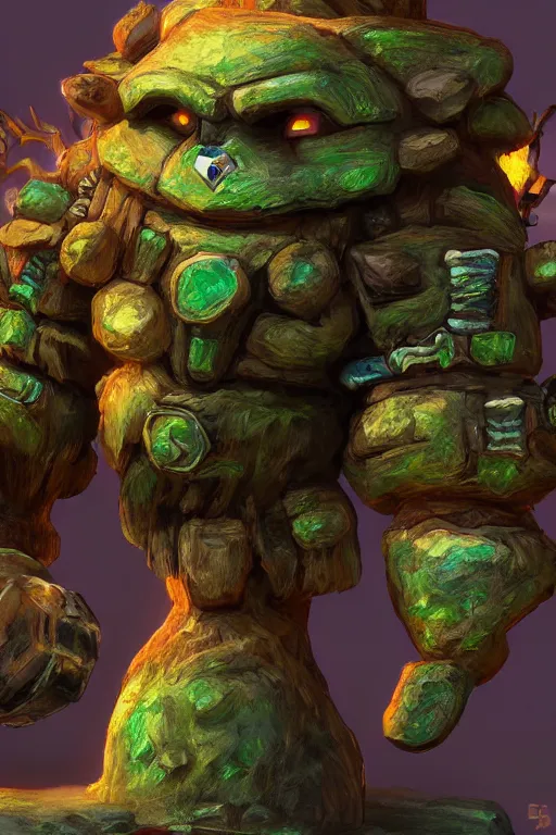 Image similar to zelda fantasy art giant golem troll wood rock greeble gemstone, global illumination ray tracing hdr fanart arstation by sung choi and eric pfeiffer and gabriel garza and casper konefal