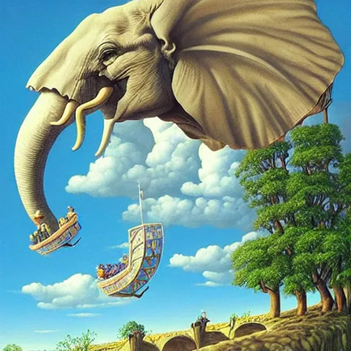 Image similar to ' flying elephants'stunning masterpiece by james christensen, rob gonsalves and tim white