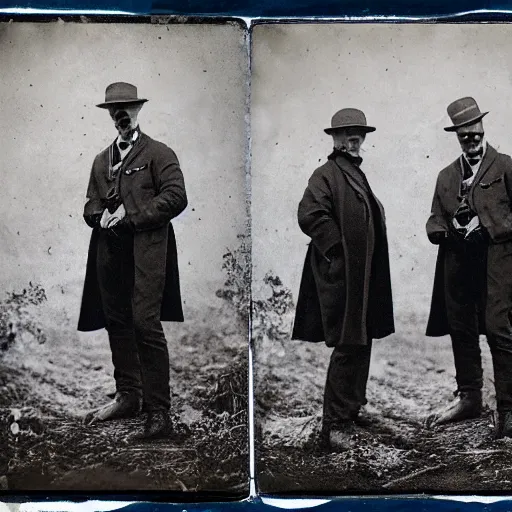 Prompt: tintype photographs, wide angle view, operators, in isolated suits, dissecting huge lovecraftian creatures