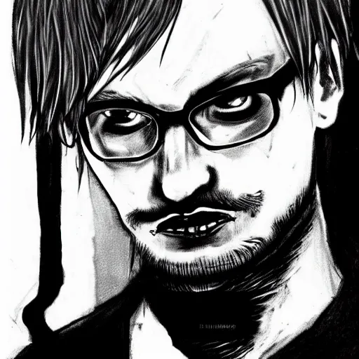 Prompt: punk jeffrey dahmer psycho, profile picture, grunge fashion, reflection, cute artwork, inspired by made in abyss, gothic style