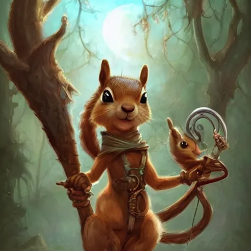 Prompt: cute little anthropomorphic squirrel wielding a magic staff, tiny, small, short, wizard robe, cute and adorable, pretty, beautiful, dnd character art portrait, matte fantasy painting, deviantart artstation, by jason felix by steve argyle by tyler jacobson by peter mohrbacher, cinema