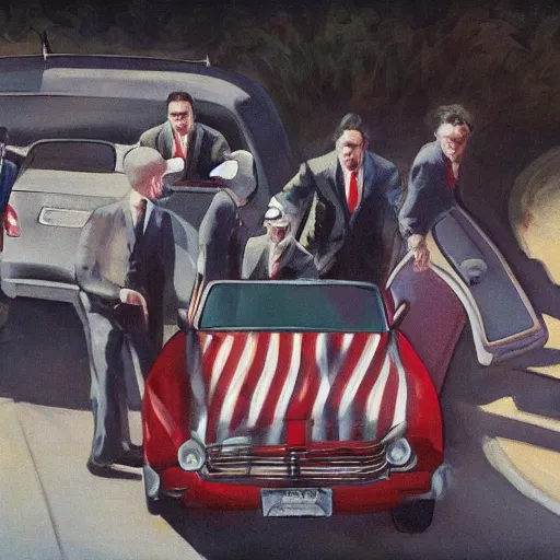 Prompt: a los of FBI agents getting out of a clown car, photorealistic, ultra high detail,