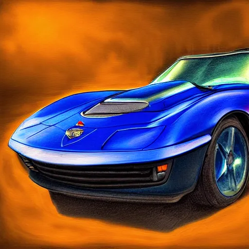 Prompt: portrait of a corvette made out of blue curacao, digital art, luminous