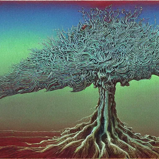 Image similar to 1 9 7 0's hovering psychedlic country height retriever liquor cedar tree copper, by benoit b. mandelbrot and beksinski and albrecht durer, smooth, detailed painting, abstract