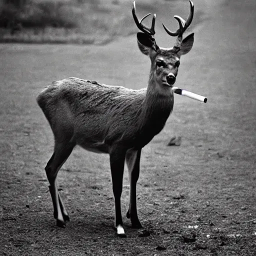 Prompt: a bipedal anthro deer with a broken antler and a cigarette in his mouth