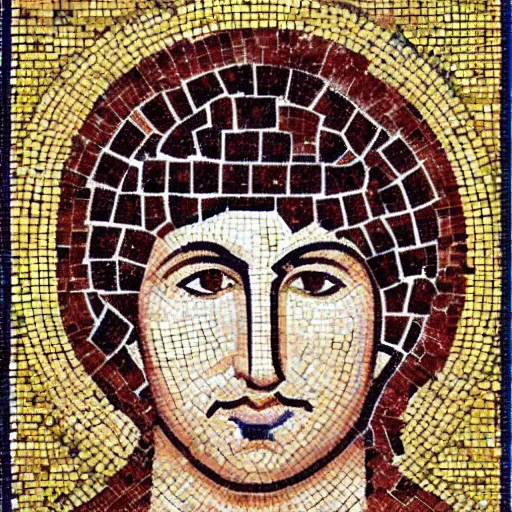 Prompt: portrait of bachir gemayel as a byzantine mosaic, sun disk around his head, centered, perfect face, perfect hair, perfect eyes, very detailed, very realistic, elegant, top art, renowed artwork