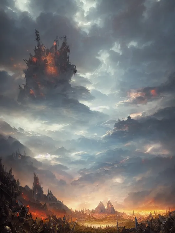 Prompt: photo of 8k ultra realistic medieval battle, war, epic scale, dramatic clouds, full of colour, cinematic lighting, battered, trending on artstation, 4k, hyperrealistic, focused, extreme details,unreal engine 5, cinematic, masterpiece, art by Peter Mohrbacher