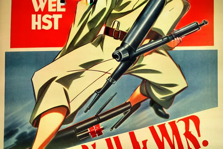 Image similar to 1940s, war, anime, poster, propaganda