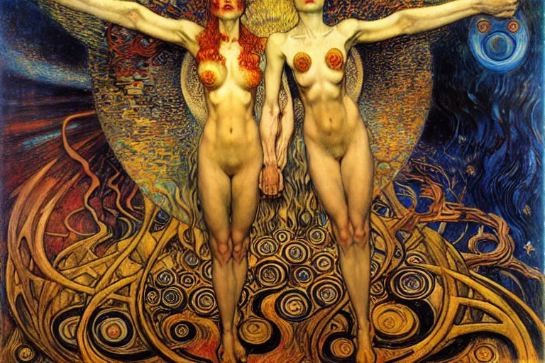 Image similar to Divine Chaos Engine by Karol Bak, Jean Delville, William Blake, Gustav Klimt, and Vincent Van Gogh, symbolist, visionary