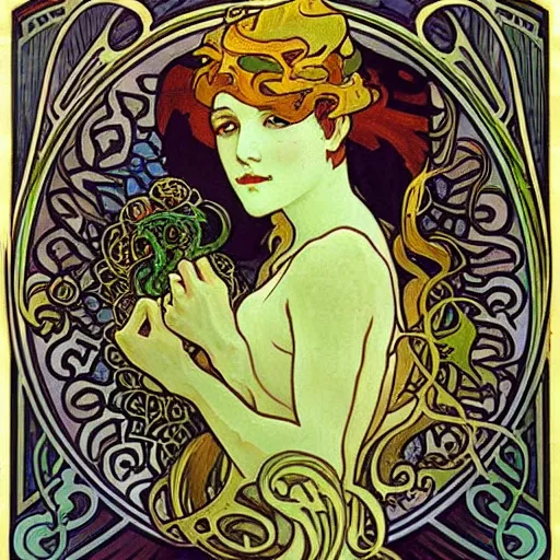an art nouveau painting by Alphonse Mucha of the god | Stable Diffusion