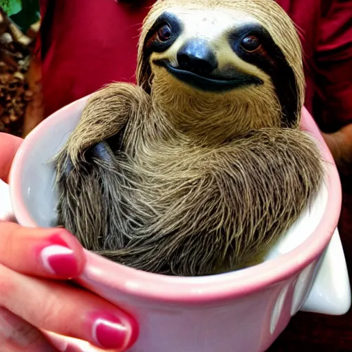 Prompt: sloth drinking tea