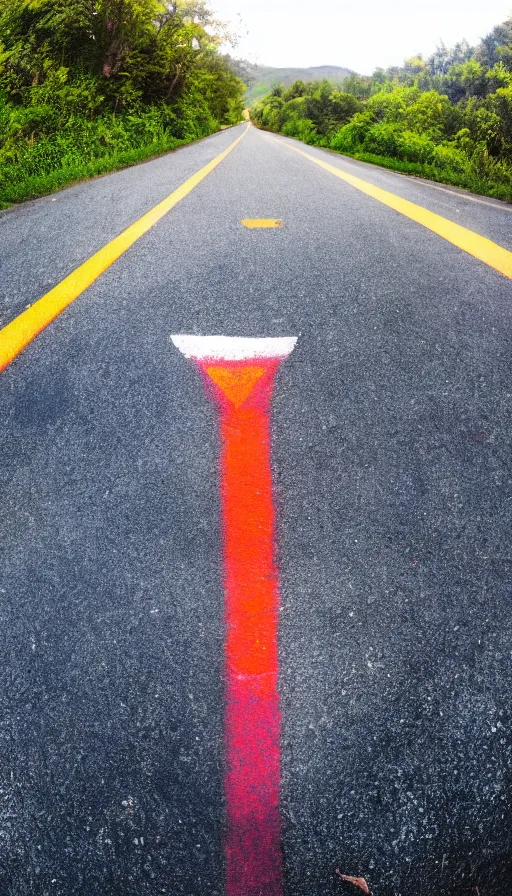 Image similar to photo of a giant mouth open on an asphalt road, realistic photo, gopro, looming, colorful, eerie