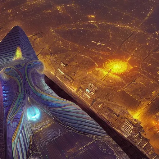 Prompt: an scene of a beautiful intricate epic futuristic hyper detailed cyber sphynx of egypt, cinematic lighting, bird's - eye view