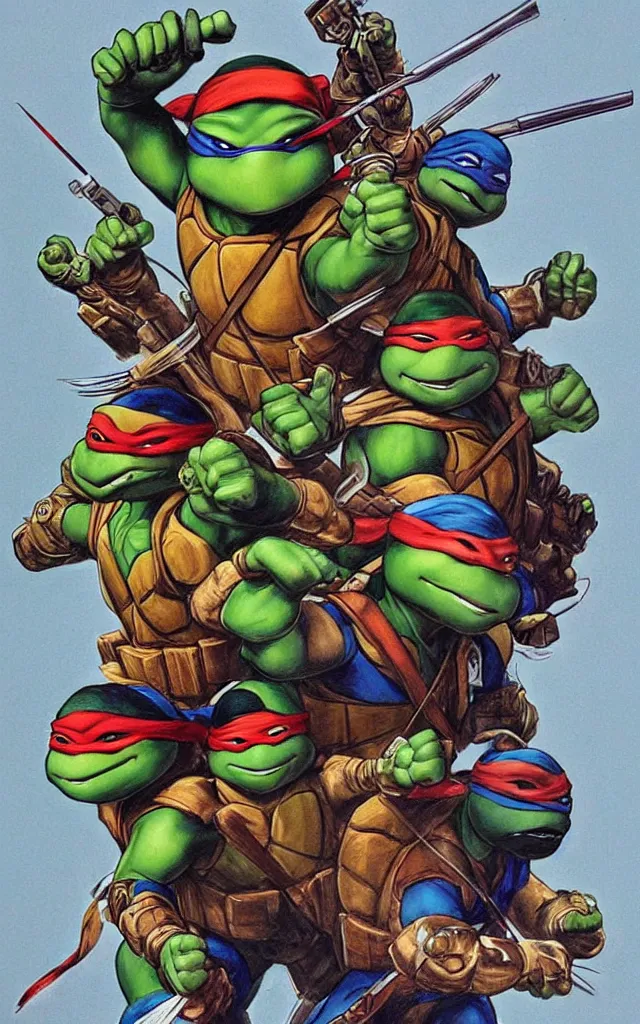 Prompt: teenage mutant ninja turtle design by drew struzan